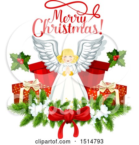 Clipart of a Merry Christmas Greeting and Angel - Royalty Free Vector Illustration by Vector Tradition SM