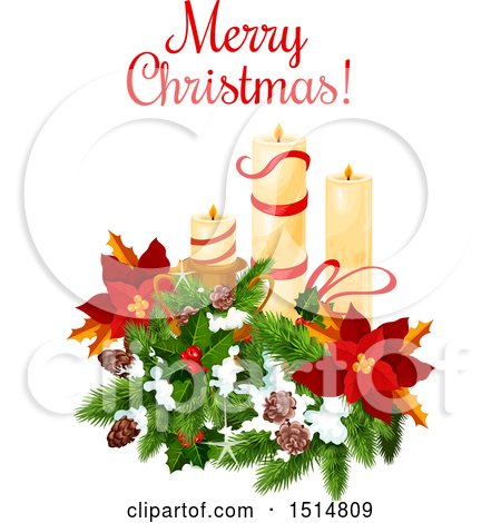 Clipart of a Merry Christmas Greeting with Candles - Royalty Free Vector Illustration by Vector Tradition SM