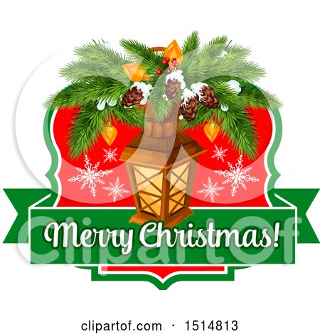 Clipart of a Merry Christmas Greeting with a Lantern - Royalty Free Vector Illustration by Vector Tradition SM