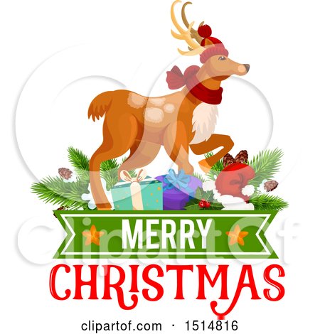 Clipart of a Merry Christmas Greeting with a Reindeer - Royalty Free Vector Illustration by Vector Tradition SM