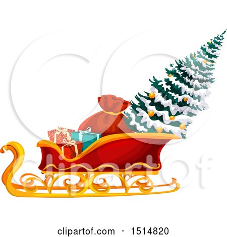 Clipart of a Christmas Tree in Santas Sleigh - Royalty Free Vector Illustration by Vector Tradition SM