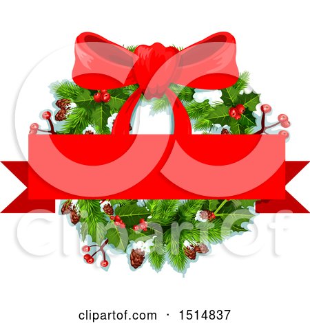 Clipart of a Blank Banner and Christmas Wreath - Royalty Free Vector Illustration by Vector Tradition SM