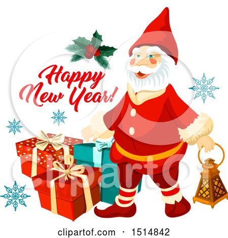 Clipart of a Happy New Year Greeting with Santa - Royalty Free Vector Illustration by Vector Tradition SM