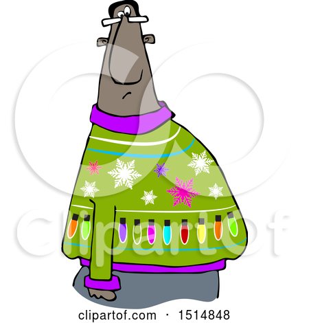 Clipart of a Cartoon Black Man in an Ugly Christmas Sweater - Royalty Free Vector Illustration by djart