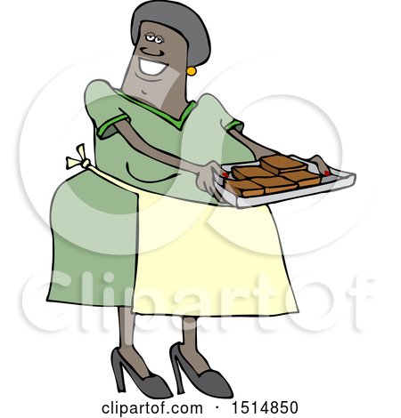 Clipart of a Happy Black Woman Holding a Sheet of Fresh Brownies - Royalty Free Vector Illustration by djart