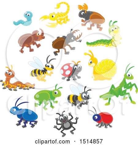 Clipart of Cute Bugs - Royalty Free Vector Illustration by Alex Bannykh