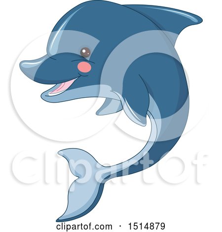 Clipart of a Cute Blue Dolphin - Royalty Free Vector Illustration by Pushkin