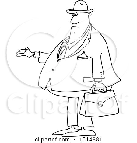 Clipart of a Cartoon Black and White Chubby Male Debt Collector - Royalty Free Vector Illustration by djart