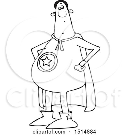 Clipart of a Cartoon Black and White Chubby Male Super Hero with His Hands on His Hips - Royalty Free Vector Illustration by djart