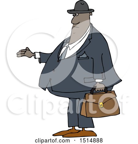Clipart of a Cartoon Chubby Black Male Debt Collector - Royalty Free Vector Illustration by djart