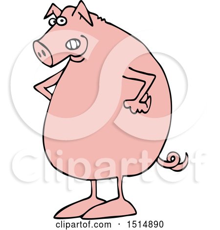 Clipart of a Cartoon Mad Pig with Hands on His Hips - Royalty Free Vector Illustration by djart