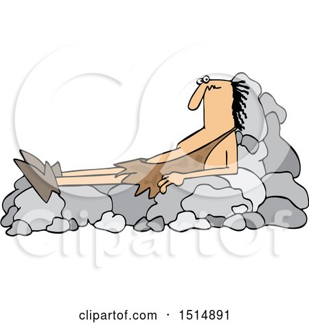 Clipart of a Cartoon Caveman Resting on a Boulder Recliner - Royalty Free Vector Illustration by djart