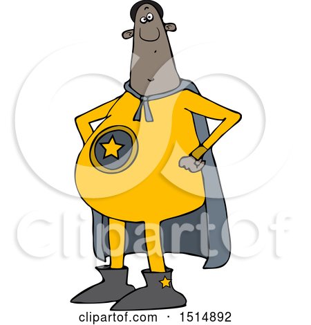 Clipart of a Cartoon Chubby Black Male Super Hero with His Hands on His Hips - Royalty Free Vector Illustration by djart