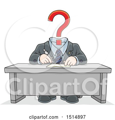 Clipart of a Cartoon Headless Business Man with a Question Mark - Royalty Free Vector Illustration by Alex Bannykh