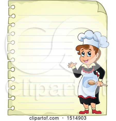 Clipart of a Sheet of Ruled Paper and a Female Chef - Royalty Free Vector Illustration by visekart