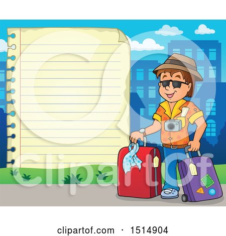 Clipart of a Sheet of Ruled Paper and a Male Tourist - Royalty Free Vector Illustration by visekart