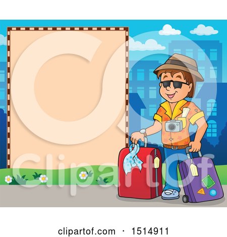 Clipart of a Male Tourist and Blank Sign - Royalty Free Vector Illustration by visekart