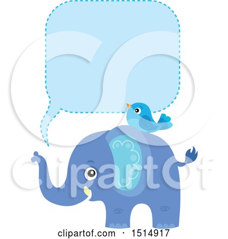 Clipart of a Blue Elephant and Bird with a Speech Balloon - Royalty Free Vector Illustration by visekart