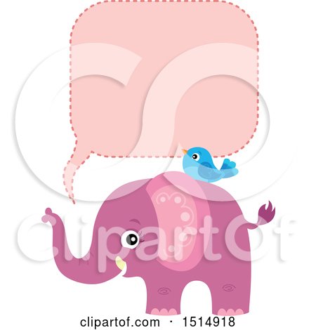 Clipart of a Pink Elephant and Bird with a Speech Balloon - Royalty Free Vector Illustration by visekart