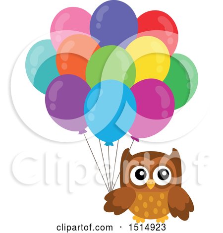 Clipart of a Brown Owl Holding Balloons - Royalty Free Vector Illustration by visekart