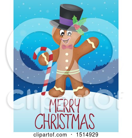 Clipart of a Merry Christmas Greeting and Gingerbread Man - Royalty Free Vector Illustration by visekart