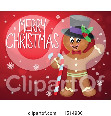 Clipart of a Merry Christmas Greeting and Gingerbread Man on Red - Royalty Free Vector Illustration by visekart