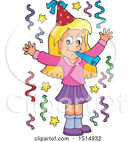 Clipart of a Girl Celebrating at a Party - Royalty Free Vector Illustration by visekart