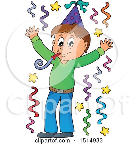 Clipart of a Caucasian Boy Celebrating at a Party - Royalty Free Vector Illustration by visekart