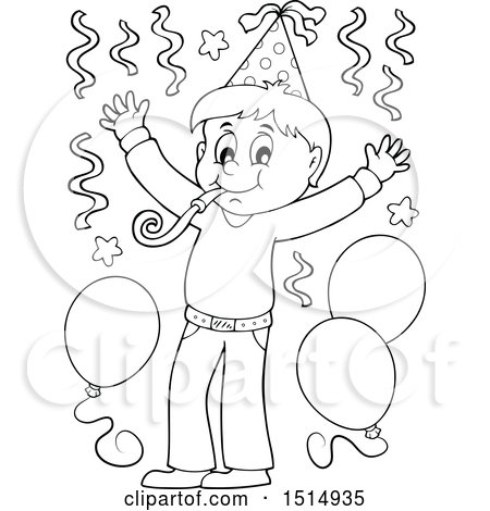 Clipart of a Black and White Boy Celebrating at a Party - Royalty Free Vector Illustration by visekart