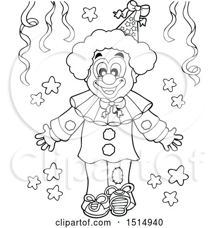 Clipart of a Black and White Party Clown - Royalty Free Vector Illustration by visekart