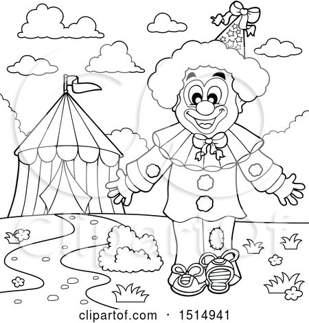 Clipart of a Black and White Circus Clown - Royalty Free Vector Illustration by visekart