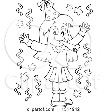 Clipart of a Black and White Girl Celebrating at a Party - Royalty Free Vector Illustration by visekart
