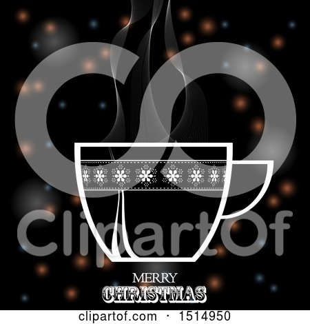 Clipart of a Merry Christmas Greeting with a Steamy Coffee Cup over Flares - Royalty Free Vector Illustration by elaineitalia