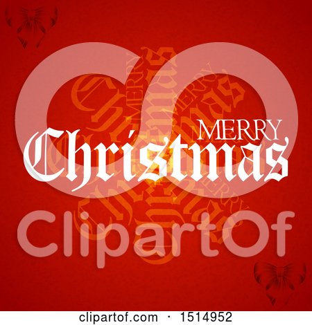 Clipart of a Merry Christmas Decorative Design on Red with Bows - Royalty Free Vector Illustration by elaineitalia