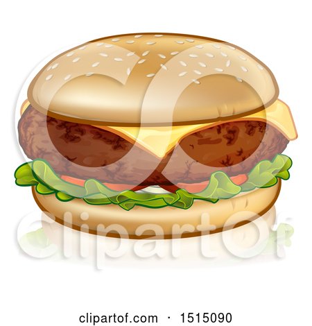 Clipart of a Cheeseburger with a Sesame Seed Bun, Cheddar, Tomato and Lettuce - Royalty Free Vector Illustration by AtStockIllustration