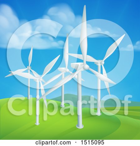 Clipart of a Wind Farm with Turbines in a Hilly Landscape - Royalty Free Vector Illustration by AtStockIllustration