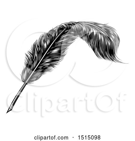 Clipart of a Black and White Engraved Feather Quill Pen - Royalty Free Vector Illustration by AtStockIllustration