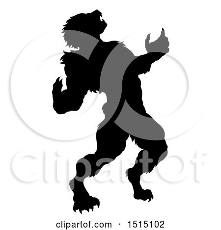 Clipart of a Black Silhouetted Werewolf Beast Howling and Transforming - Royalty Free Vector Illustration by AtStockIllustration