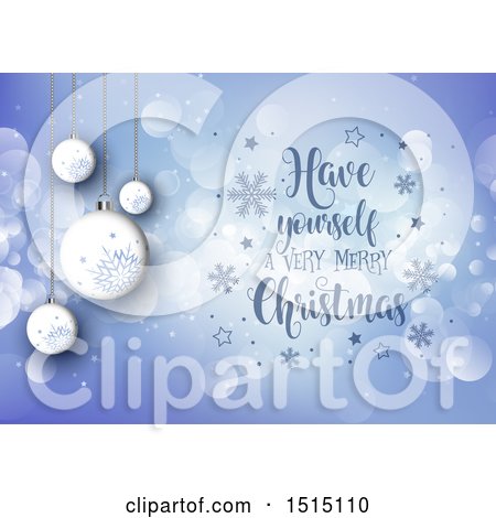 Clipart of a Have Yourself a Very Merry Christmas Greeting with Flares and Ornaments - Royalty Free Vector Illustration by KJ Pargeter