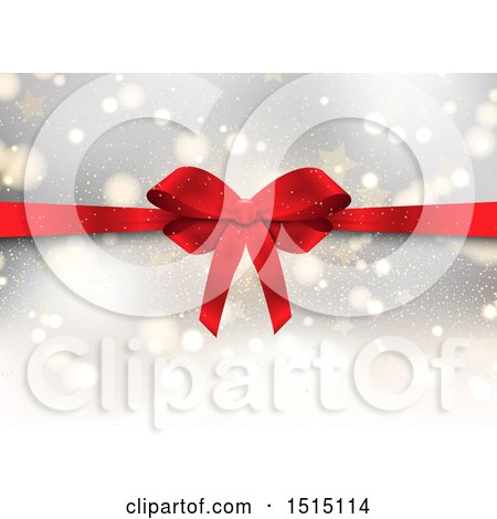 Clipart of a Red Bow over a Flare and Star Background - Royalty Free Vector Illustration by KJ Pargeter
