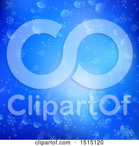 Clipart of a Christmas Background with Winter Snowflakes and Flares on Blue - Royalty Free Vector Illustration by KJ Pargeter