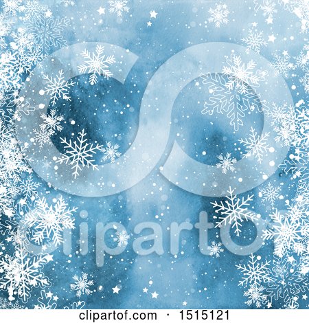 Clipart of a Blue Watercolor Background with Winter Snowflakes - Royalty Free Illustration by KJ Pargeter