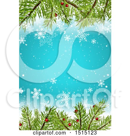 Clipart of a Christmas Background with Winter Snowflakes and Tree Branches - Royalty Free Vector Illustration by KJ Pargeter