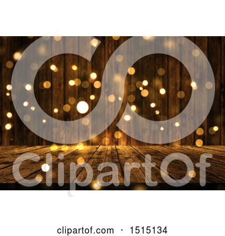 Clipart of a 3d Wooden Surface with Golden Flares - Royalty Free Illustration by KJ Pargeter