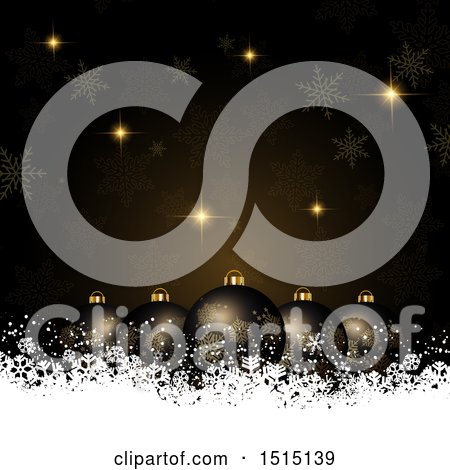 Clipart of a 3d Christmas Background with Black Ornaments on Snow, with Stars - Royalty Free Vector Illustration by KJ Pargeter