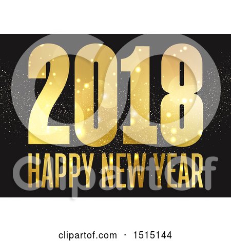Clipart of a Happy New Year 2018 Greeting in Gold over Black - Royalty Free Vector Illustration by KJ Pargeter