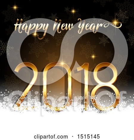 Clipart of a Happy New Year 2018 Greeting with Snow and Snowflakes - Royalty Free Vector Illustration by KJ Pargeter