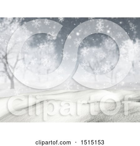 Clipart of a 3d Snowy Winter Landscape - Royalty Free Illustration by KJ Pargeter