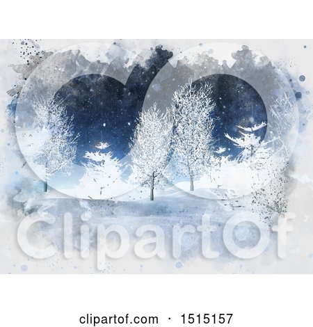Clipart of a Watercolor Winter Landscape - Royalty Free Illustration by KJ Pargeter