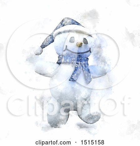 Clipart of a Happy Watercolor Snowman Walking - Royalty Free Vector Illustration by KJ Pargeter